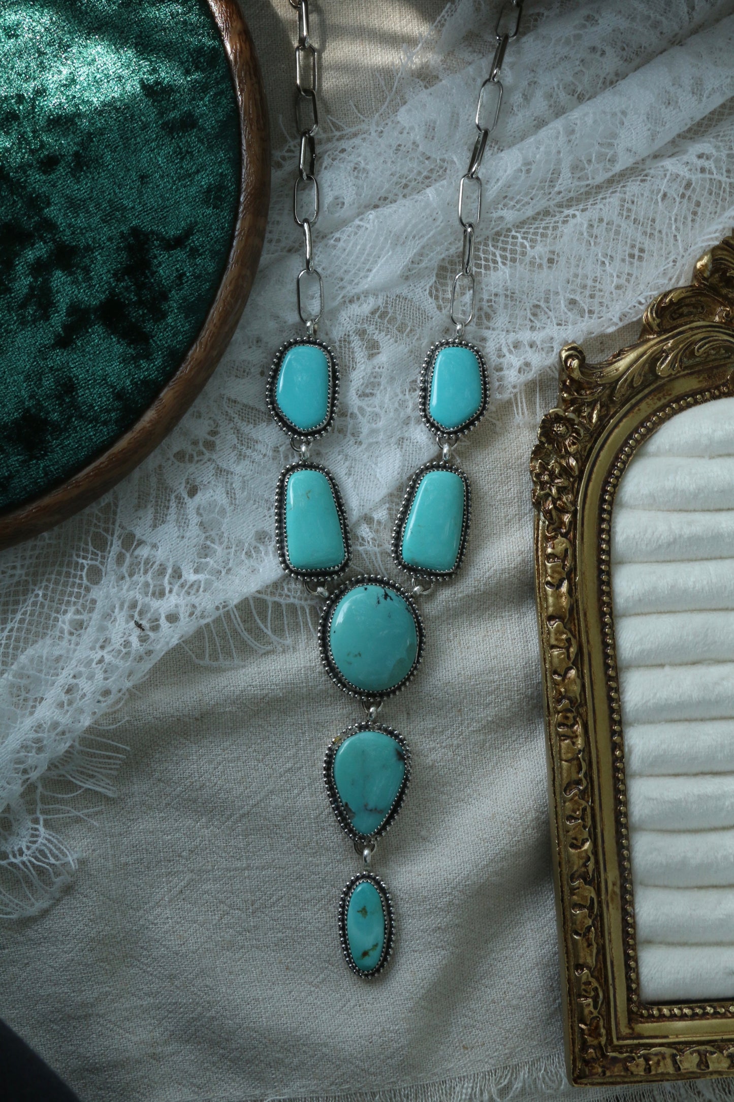 Turquoise 7 stone statement lariat