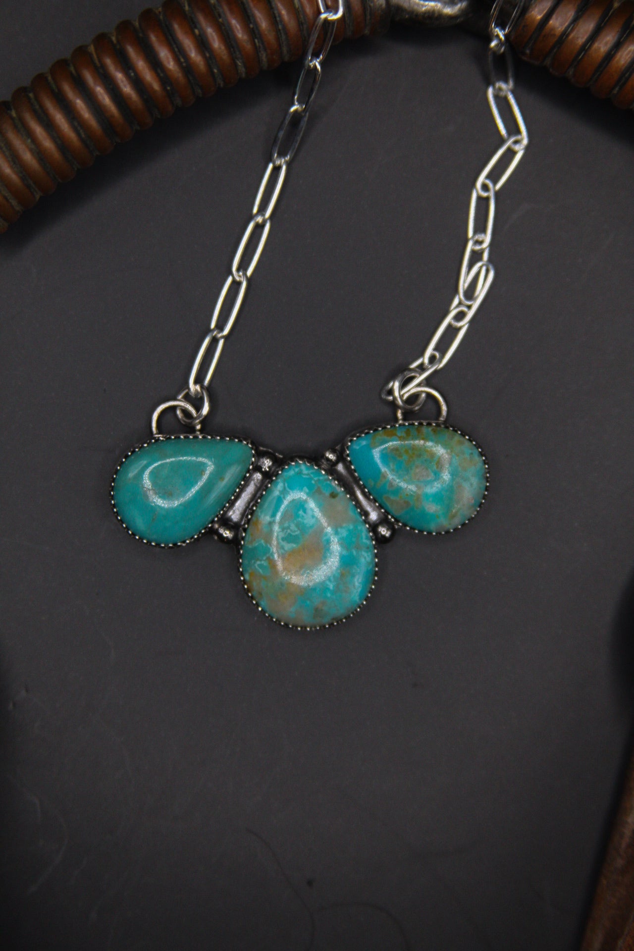 Turquoise 3 stone cluster necklace