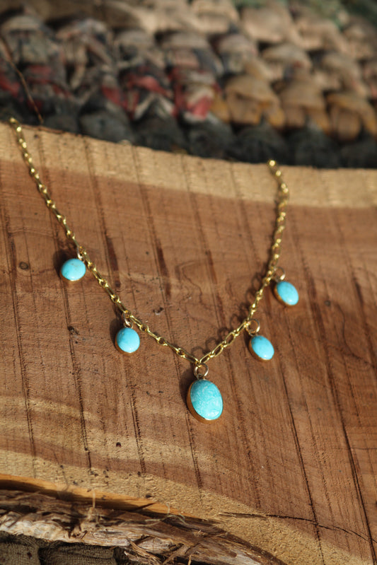 Gold Plated & Turquoise Dangle Necklace