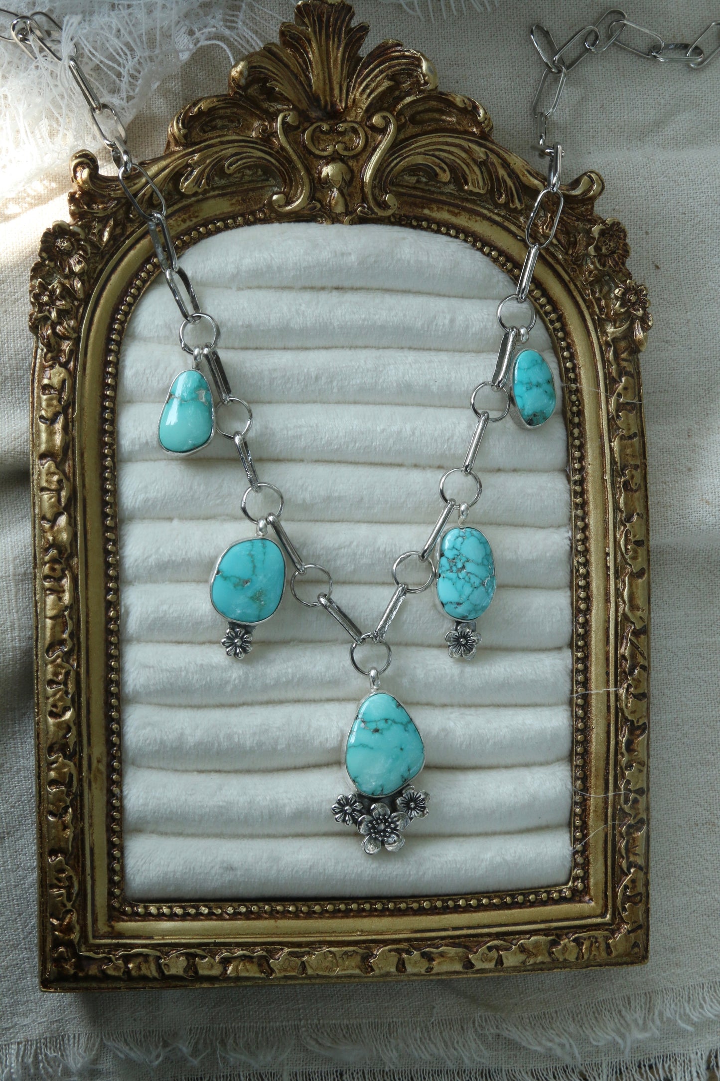 Floral Lone Mountain charm necklace on a hand made chain