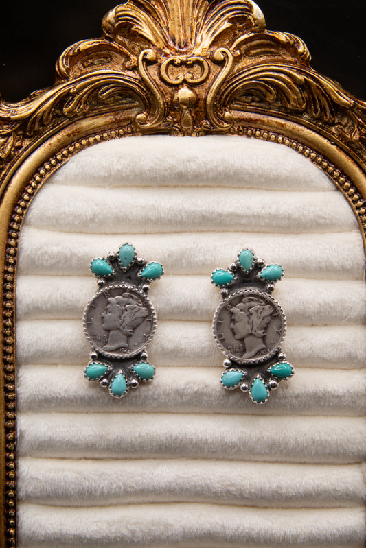 Turquoise and lady liberty earrings