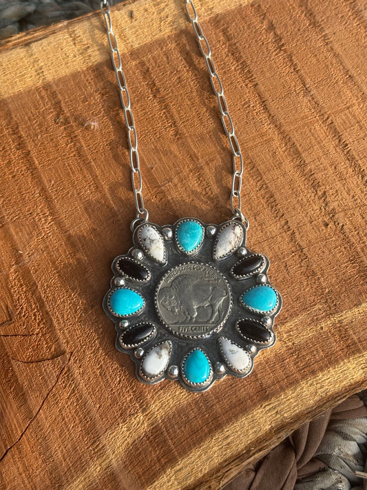 Buffalo coin cluster 17” necklace