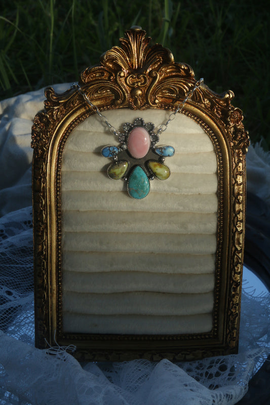 Mixed stone cluster necklace - 16” chain