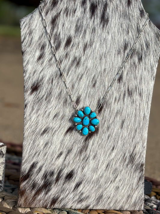 Turquoise Cluster Necklace - 18"